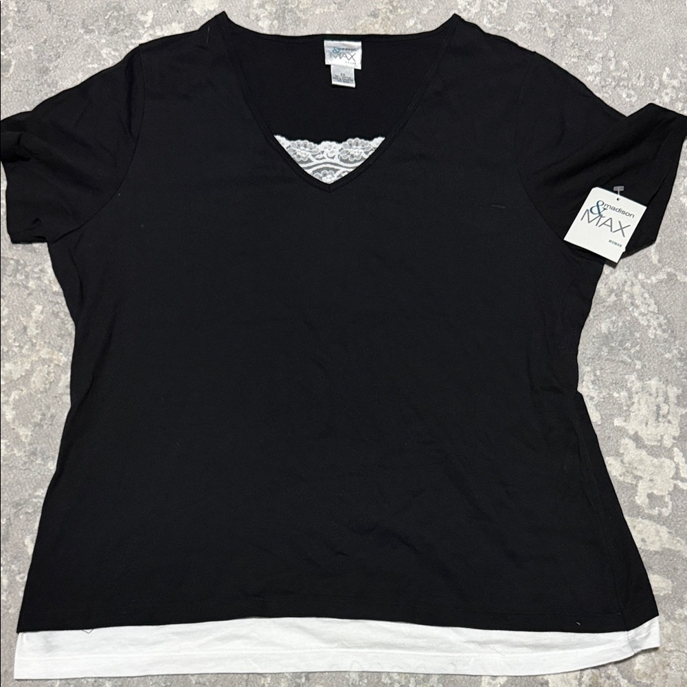 Madison Black and White V-Neck Tee